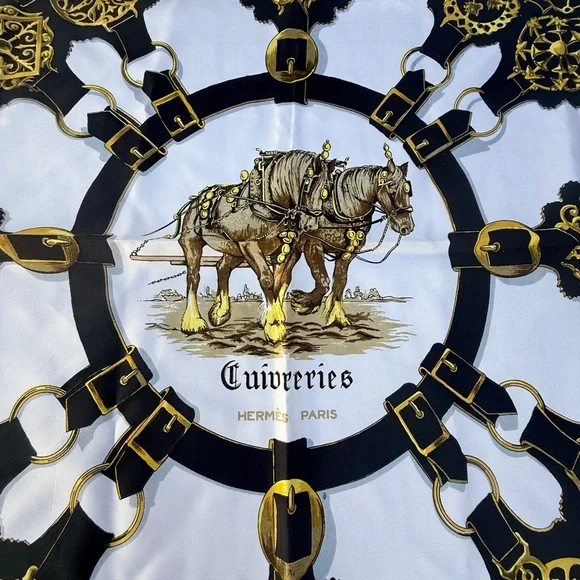 Hermes Black and Gold Equestrian Scarf 35x35” - Picture 7 of 8